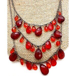 Boho Chic Red Orange Tiered Bead Necklace Multi Layers Timeless Retro